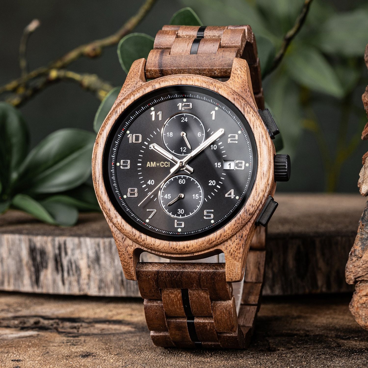 AMUCCI Wood Watch GT161-1A Dark Black Holzuhr Armbanduhr