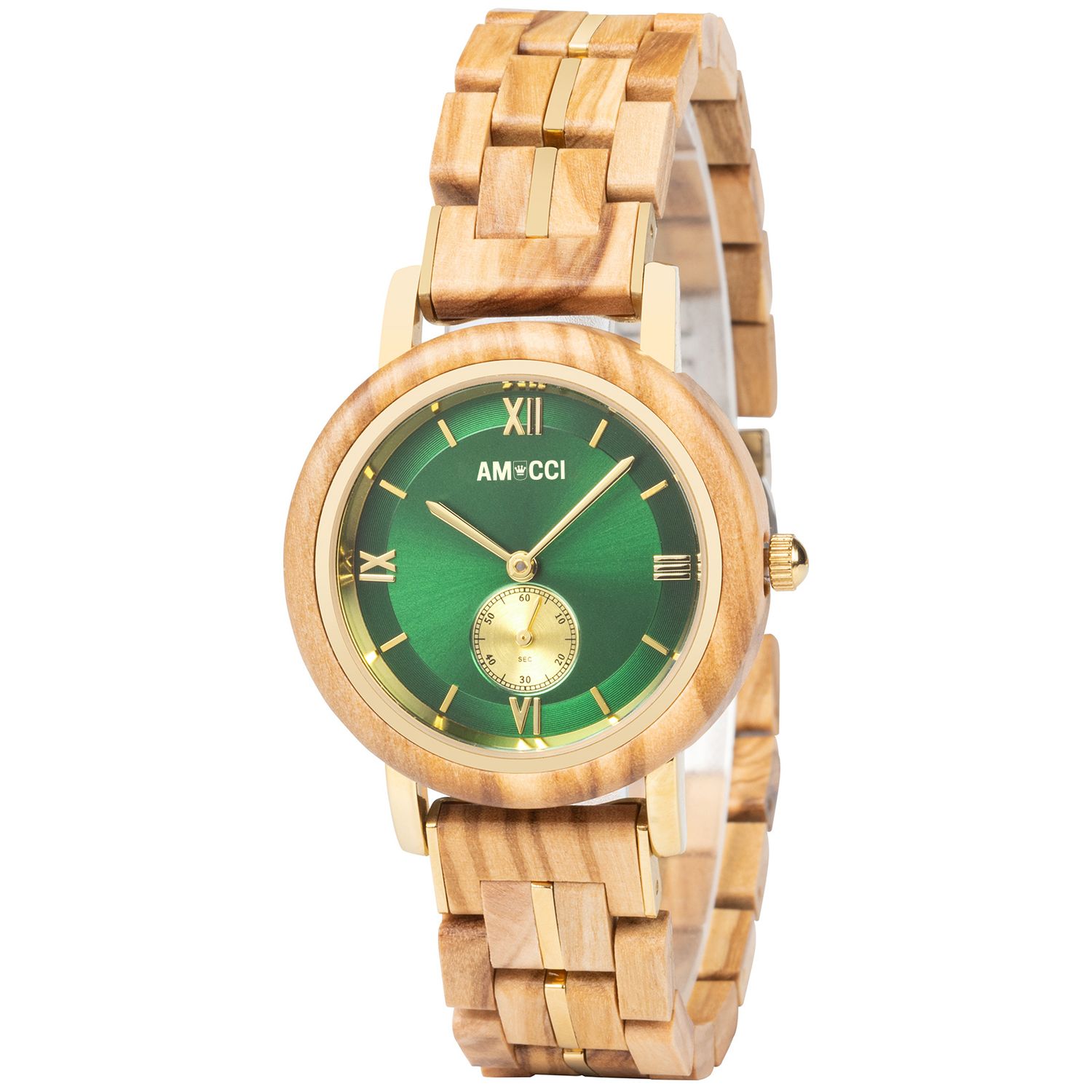 AMUCCI Wood GT126-3A Green  Holzuhr Damen Armbanduhr