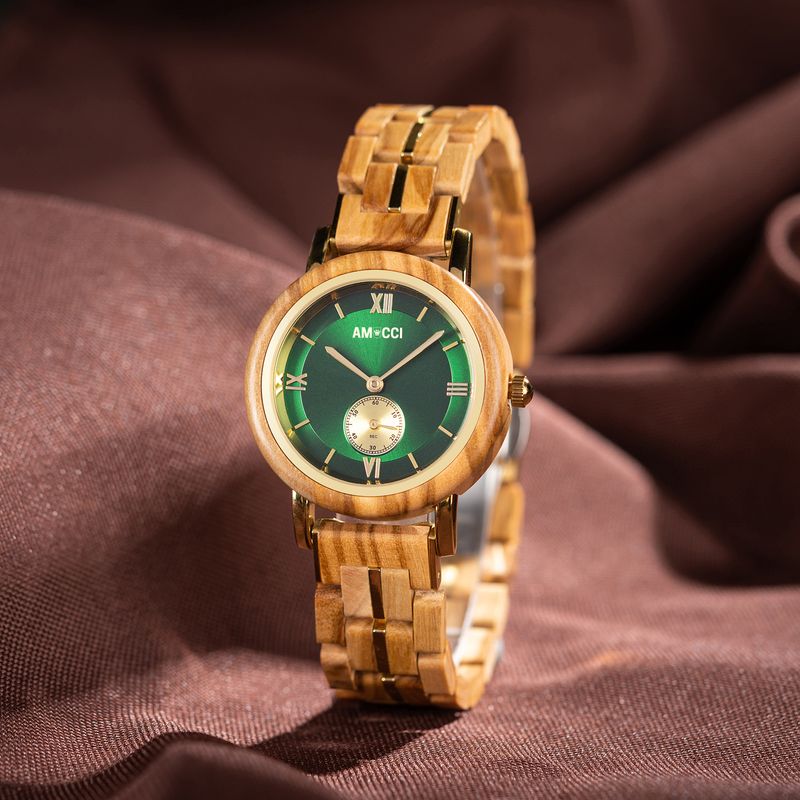 AMUCCI Wood GT126-3A Green  Holzuhr Damen Armbanduhr