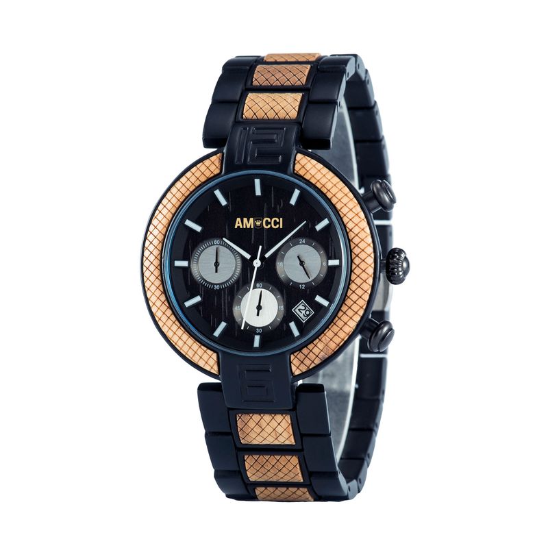 AMUCCI Watch GT015-1A Chrono Schwarz elegante und Sportlich Holzuhr