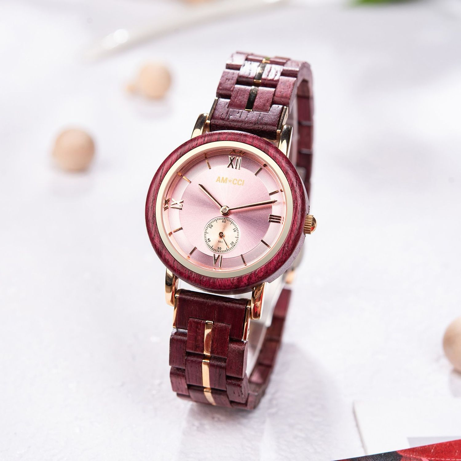 AMUCCI Wood GT126-1A Amarena  Holzuhr Damen Armbanduhr
