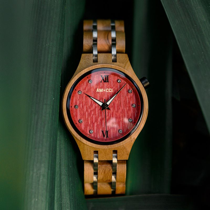 AMUCCI Wood GT047-1A Holzuhr Damen Armbanduhr elegante Holzuhr Damenuhr, nachhaltige Armbanduhr, Geschenkidee