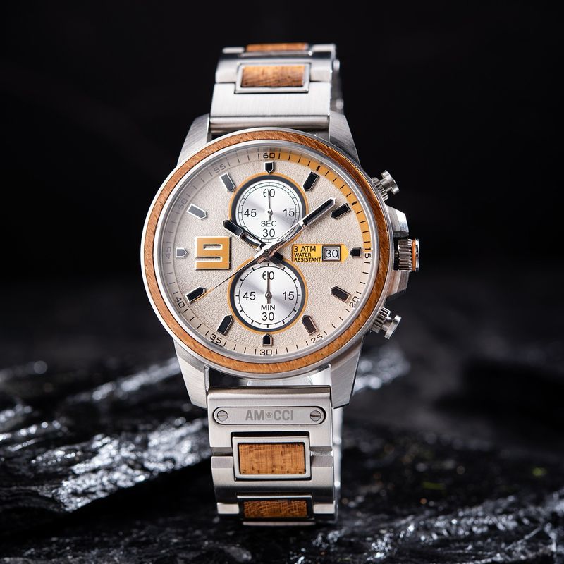 AMUCCI Wood Watch GT103- 4A Holzuhr Armbanduhr elegante und Sportlich Holz und Metalluhr Herrenuhr, nachhaltige Armbanduhr, Geschenkidee
