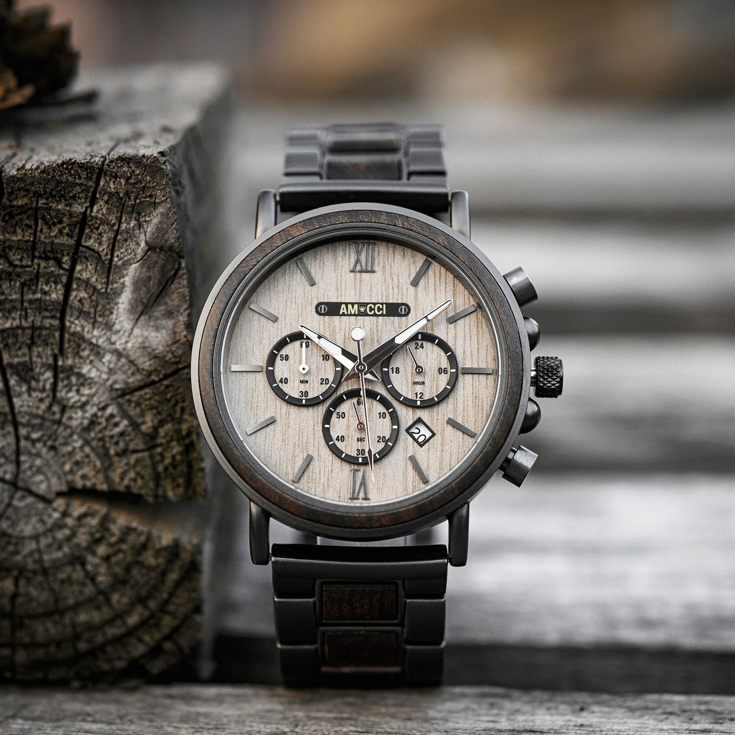 AMUCCI Wood Watch GT050-2A Holzuhr Armbanduhr elegante und Sportlich Holzuhr Herrenuhr, nachhaltige Armbanduhr, Geschenkidee