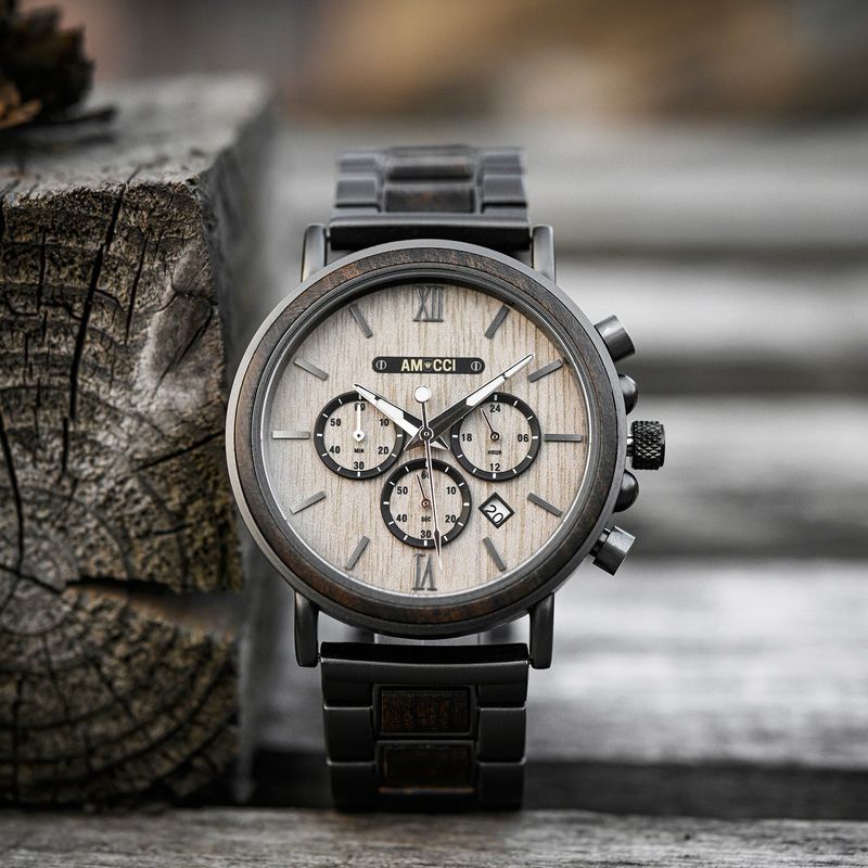 AMUCCI Wood Watch GT050-2A Holzuhr Armbanduhr elegante und Sportlich Holzuhr Herrenuhr, nachhaltige Armbanduhr, Geschenkidee