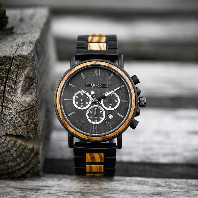 AMUCCI Wood Watch GT050-1A Holzuhr Armbanduhr elegante und Sportlich Holzuhr , Herrenuhr, nachhaltige Armbanduhr, Geschenkidee