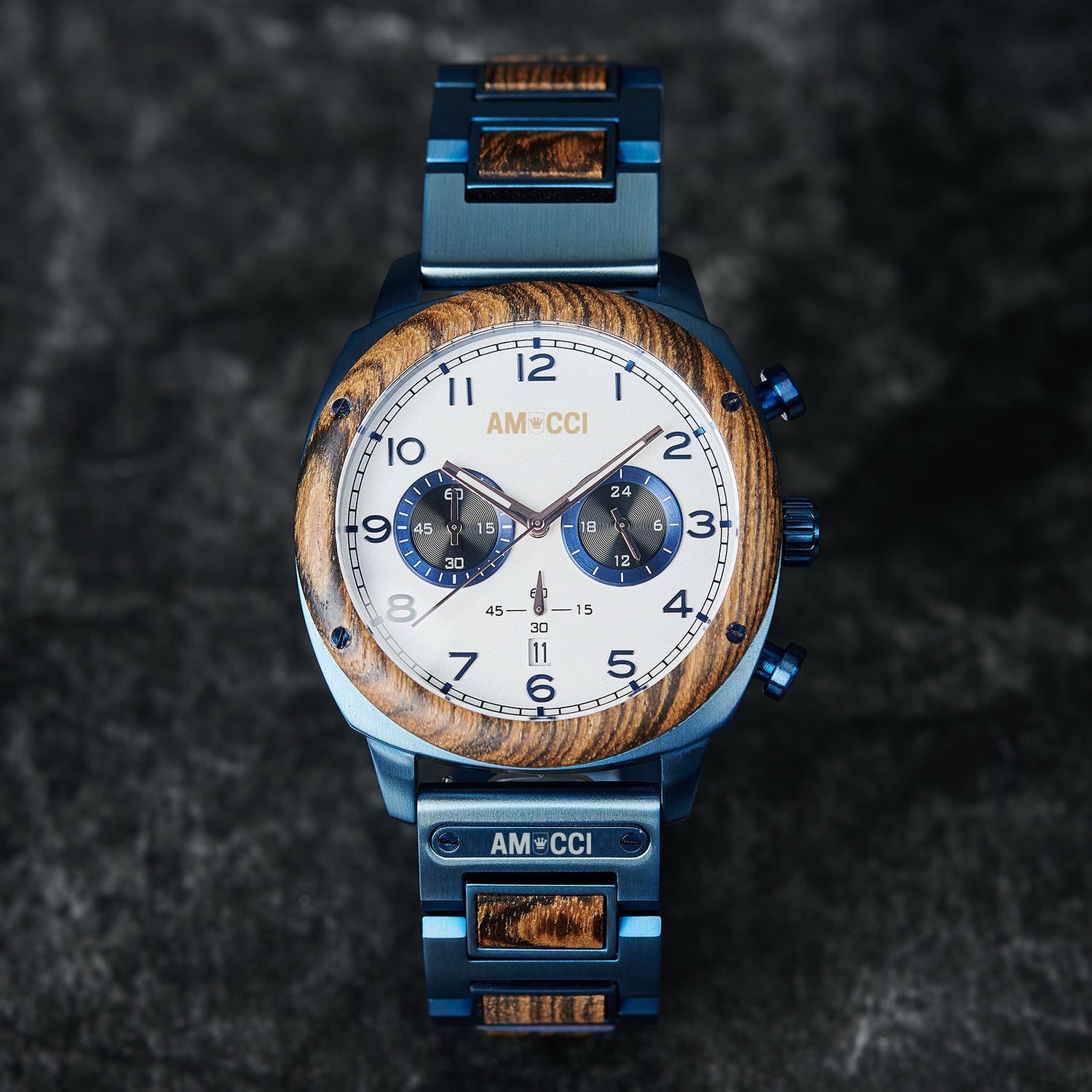 AMUCCI Wood Watch GT149-3A Holzuhr Armbanduhr elegante und Sportlich Holzuhr Metalluhr Herrenuhr, nachhaltige Armbanduhr, Geschenkidee