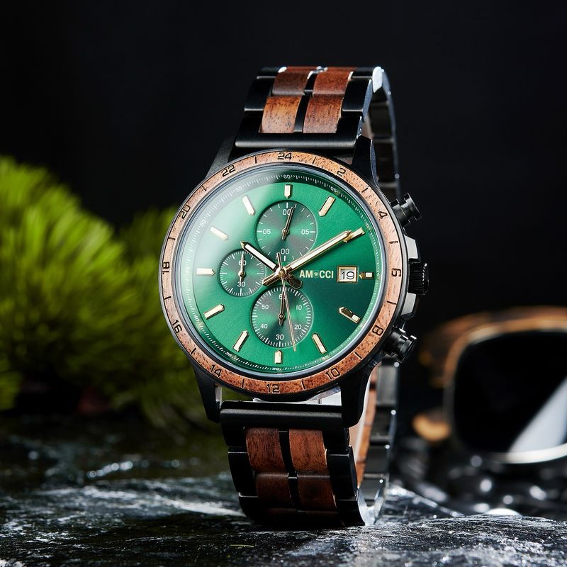 AMUCCI Wood Watch GT139-4A Holzuhr Armbanduhr elegante und Sportlich Holzuhr Metalluhr Herrenuhr, nachhaltige Armbanduhr, Geschenkidee
