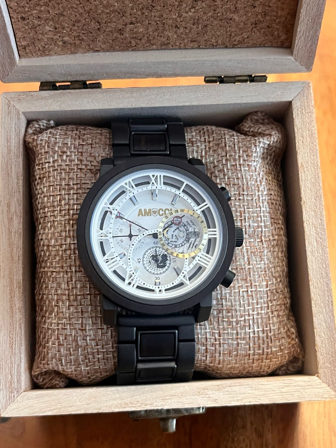 AMUCCI Wood Watch GT044-1– Herren-Holzuhr 44 mm, Holz &amp; Metall, robuste Männeruhr, nachhaltige Armbanduhr, Geschenkidee