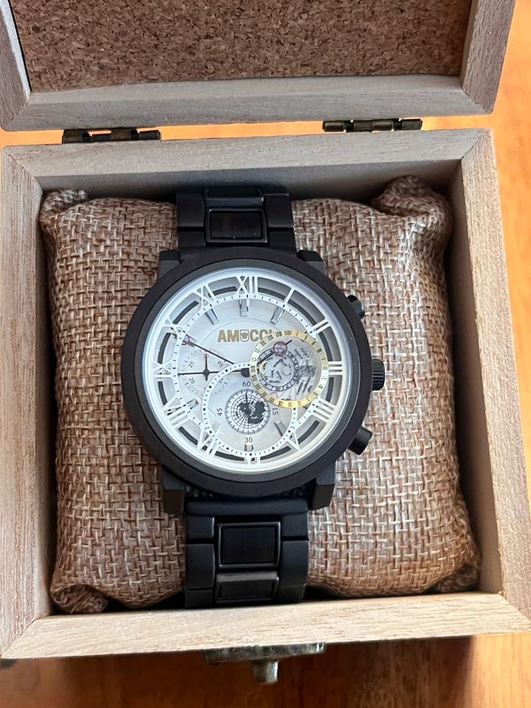 AMUCCI Wood Watch GT044-1– Herren-Holzuhr 44 mm, Holz &amp; Metall, robuste Männeruhr, nachhaltige Armbanduhr, Geschenkidee