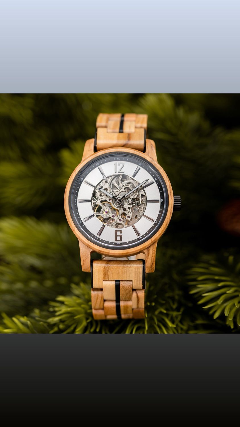 AMUCCI GT114-3A White – Hochwertige Automatikuhr aus Holz &amp; Metall“