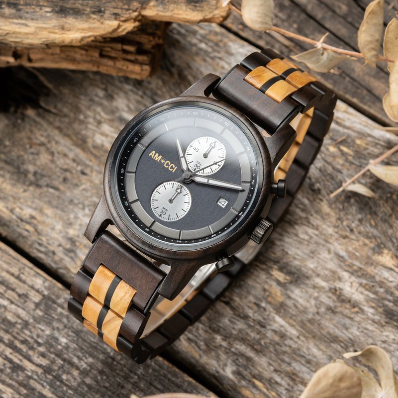 AMUCCI Wood Watch GT125-3A Holzuhr Armbanduhr elegante und Sportlich Holzuhr Herrenuhr, nachhaltige Armbanduhr, Geschenkidee