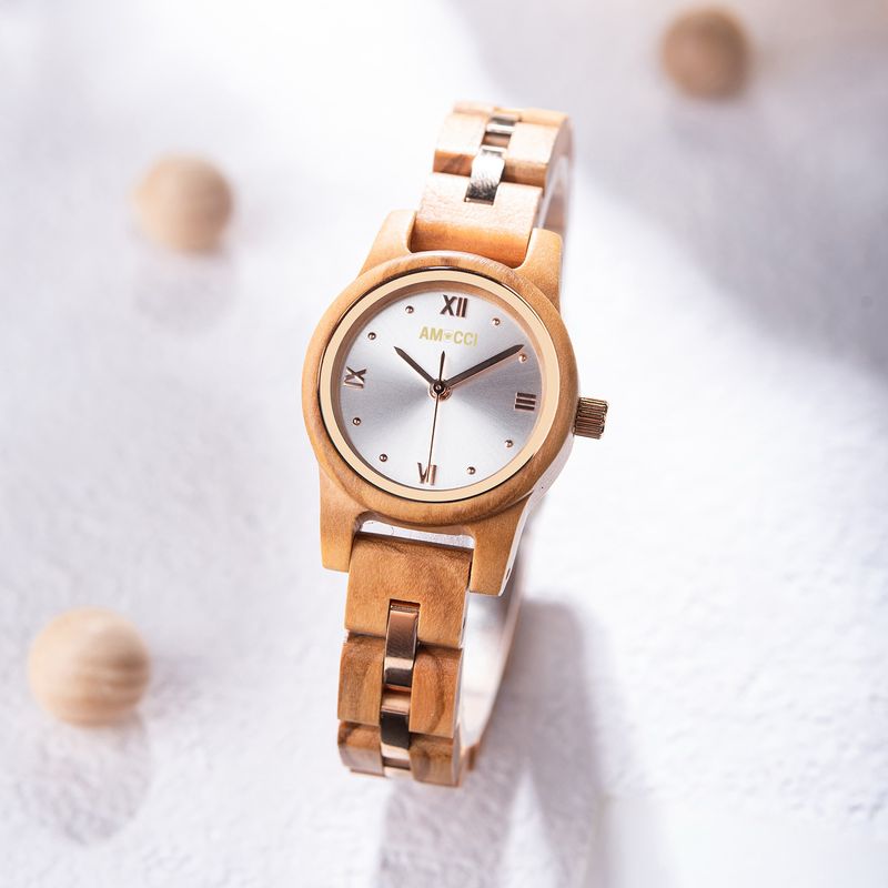 AMUCCI Wood GT145-3A Holzuhr Damen Armbanduhr elegante Holzuhr Damenuhr, nachhaltige Armbanduhr, Geschenkidee