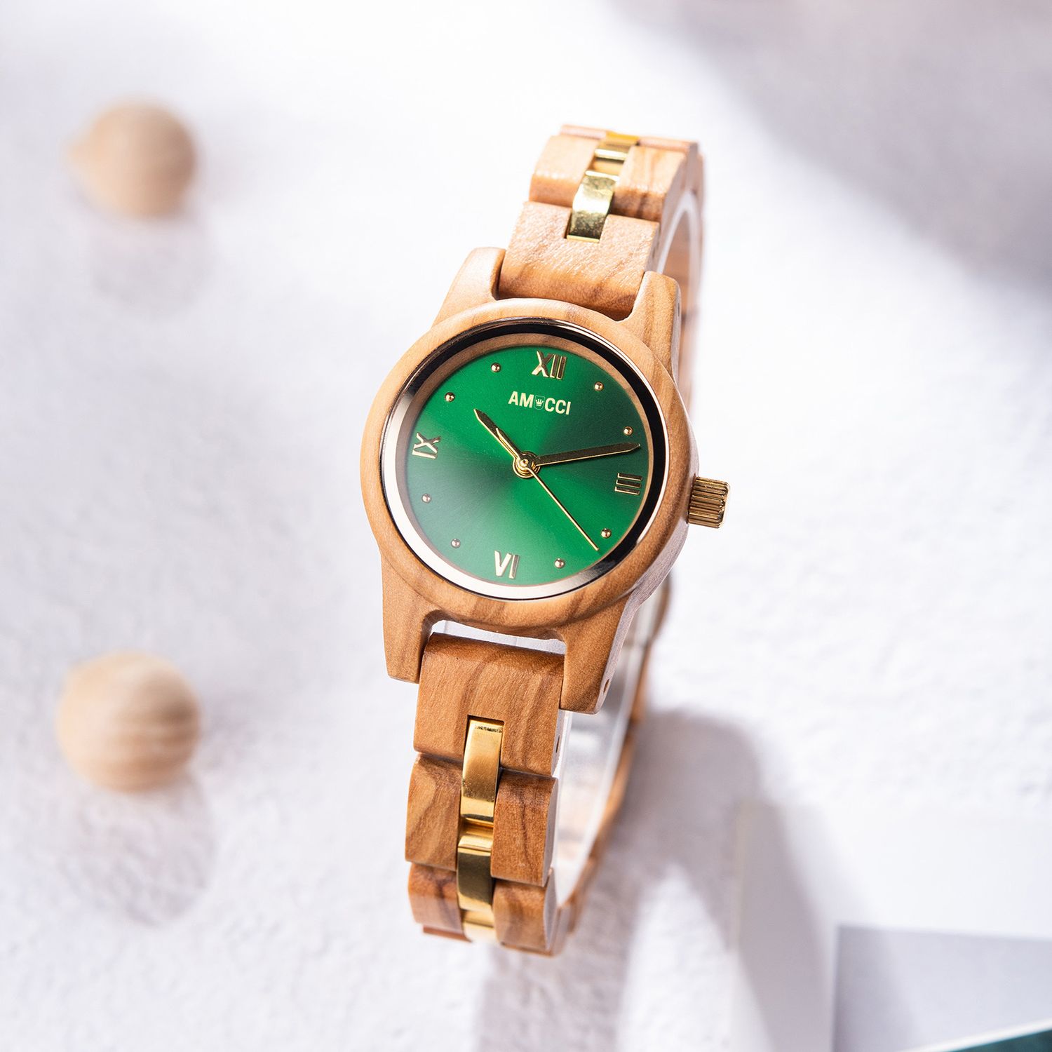 AMUCCI Wood GP016-2A Holzuhr Damen Armbanduhr elegante Holzuhr Damenuhr, nachhaltige Armbanduhr, Geschenkidee