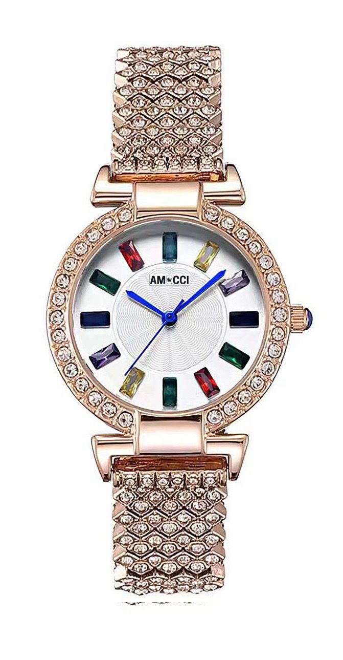 AMUCCI GLAMOUR elegante Damenuhr 34 mm, Edelstahl, Glas, stylisch &amp; zeitlos, Geschenk für Frauen, modische Armbanduhr