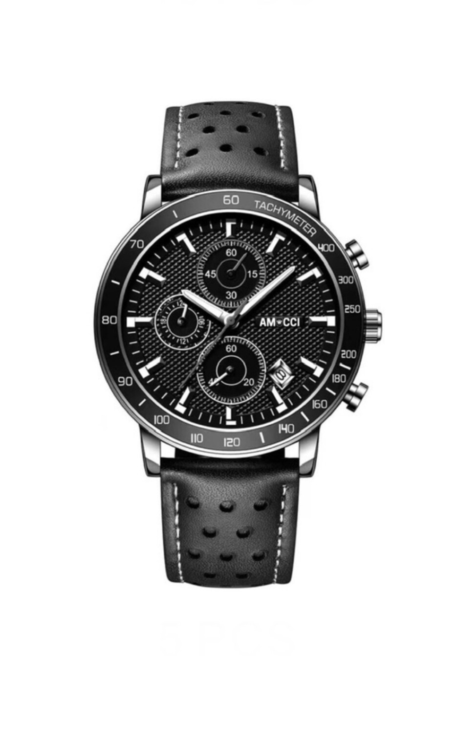 AMUCCI Watch Chrono 1, Leder Schwarz Armbanduhr Herren Uhr Chronograph Herrenuhren