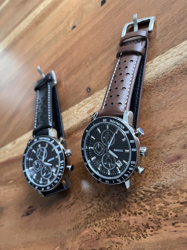 AMUCCI Watch Chrono 1, Leder Schwarz Armbanduhr Herren Uhr Chronograph Herrenuhren
