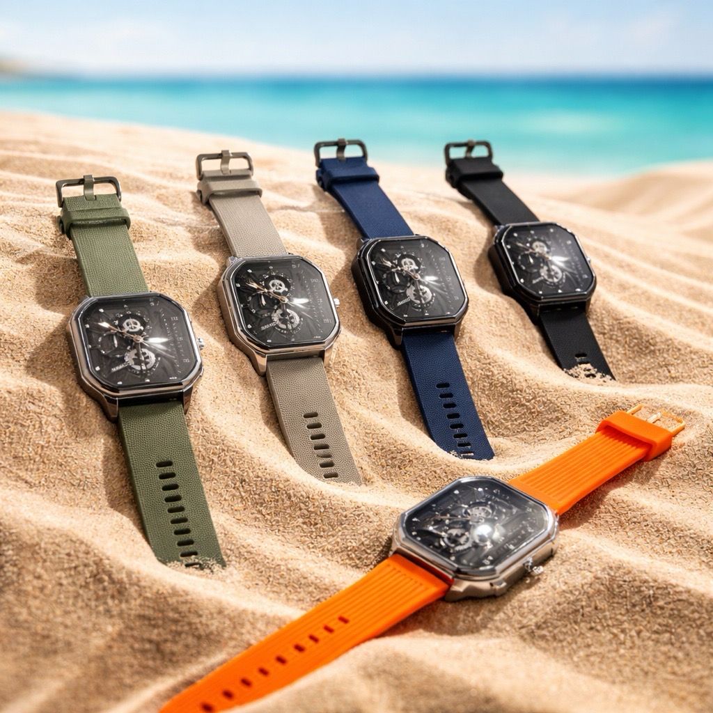 AMUCCI Quadro Chrono – eckiger Herren-Chronograph, 43 mm, sportliche Armbanduhr mit Silikonband, viele Farben ,Geschenk für Männer