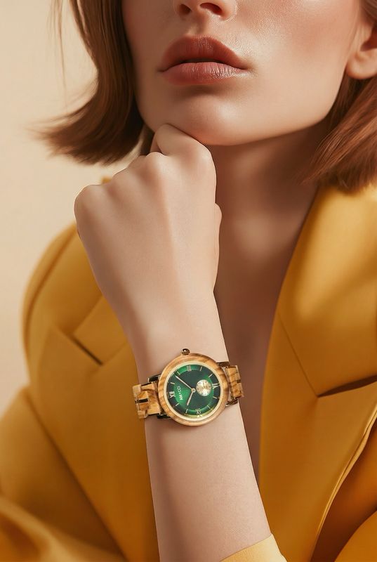 AMUCCI Wood GT126-3A Green  Holzuhr Damen Armbanduhr