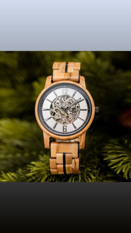 AMUCCI GT114-3A White – Hochwertige Automatikuhr aus Holz &amp; Metall“