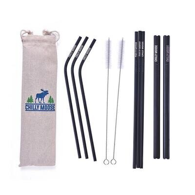 Chilly Moose - SET OF 8 ASS'T STAINLESS STEEL REUSABLE STRAWS - 3002347