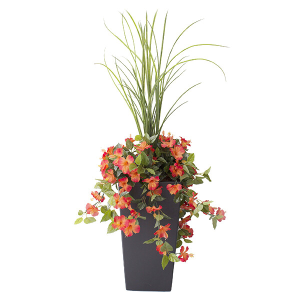 40 40" outdoor orange hibiscus planter