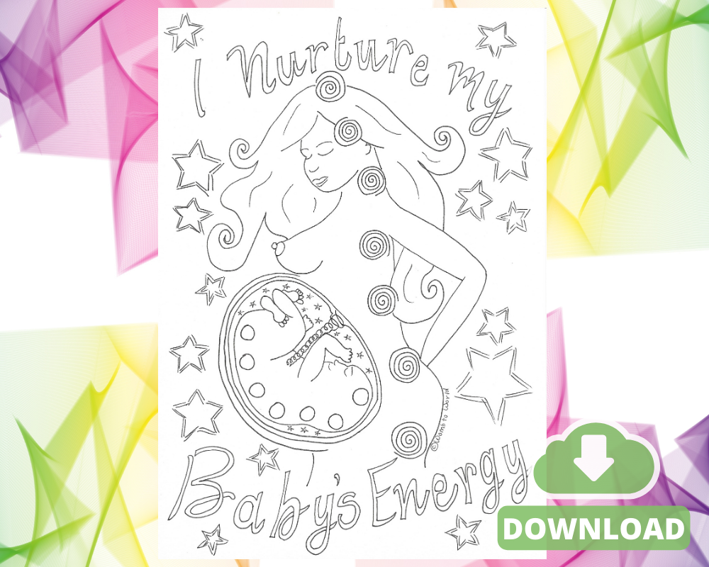 Chakras in Womb Pregnancy Affirmation A4 Colouring Page