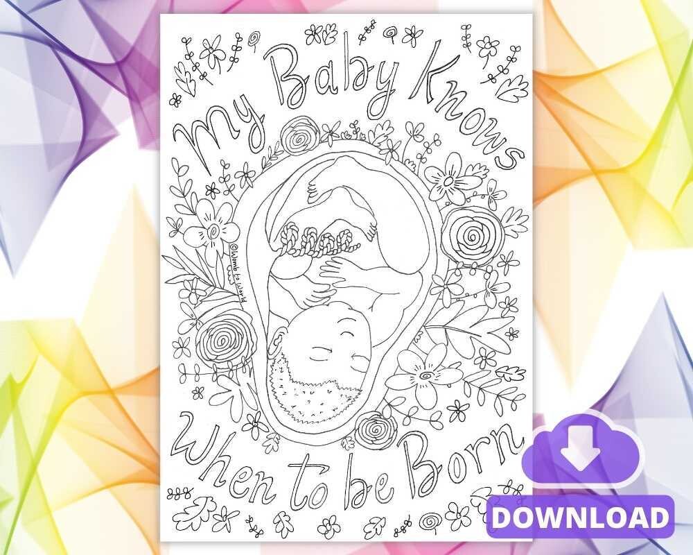 Postdates Prolonged Pregnancy Affirmation Colouring A4 Page