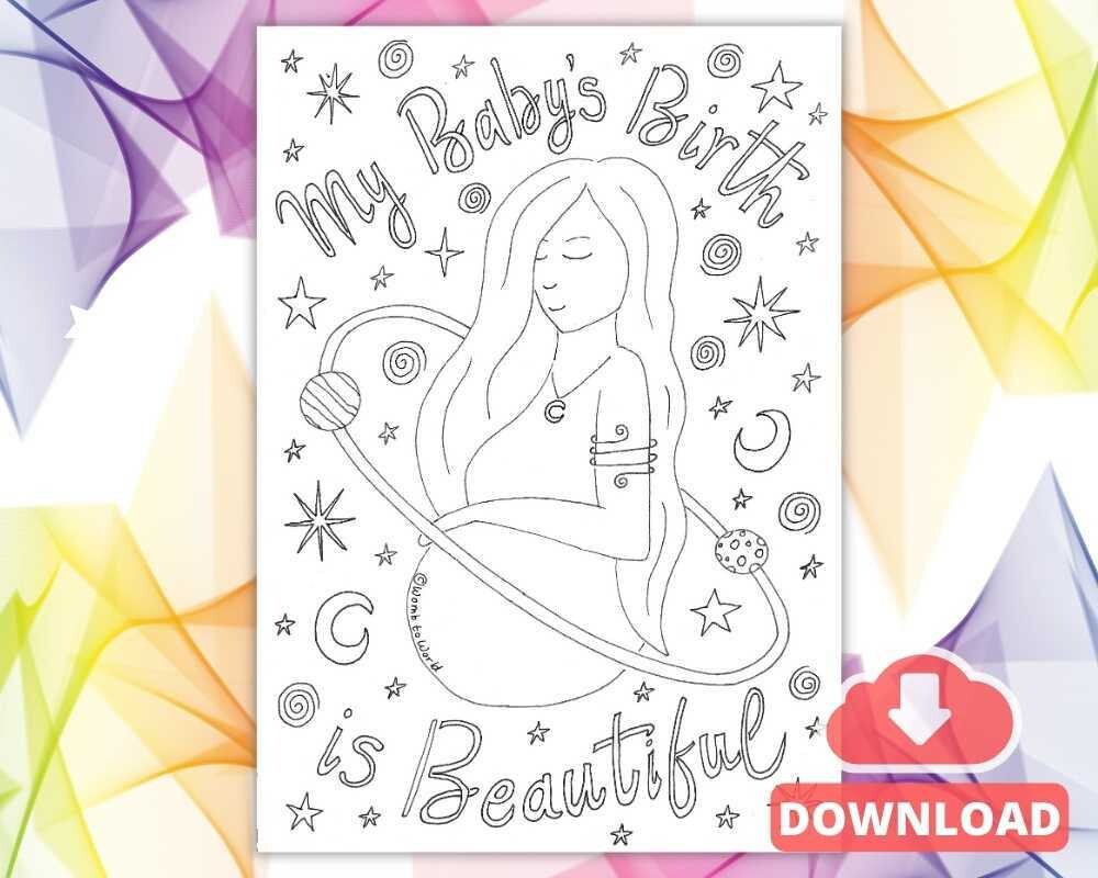 Birth is Beautiful Affirmation A4 Colouring Page