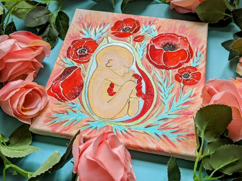 Poppies Womb Baby 8" Canvas Painting