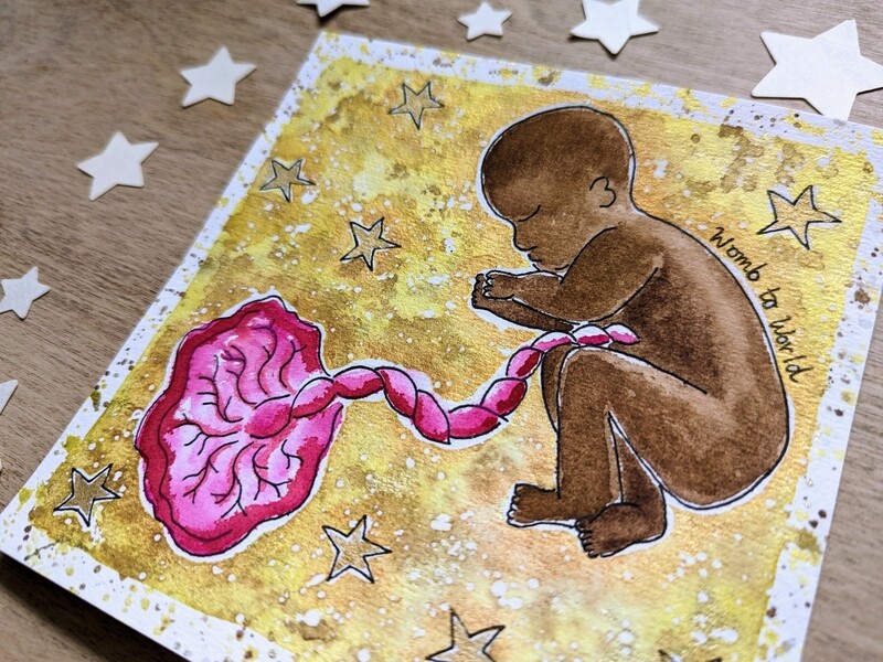 Cosmic Placenta Womb Baby Watercolour Painting