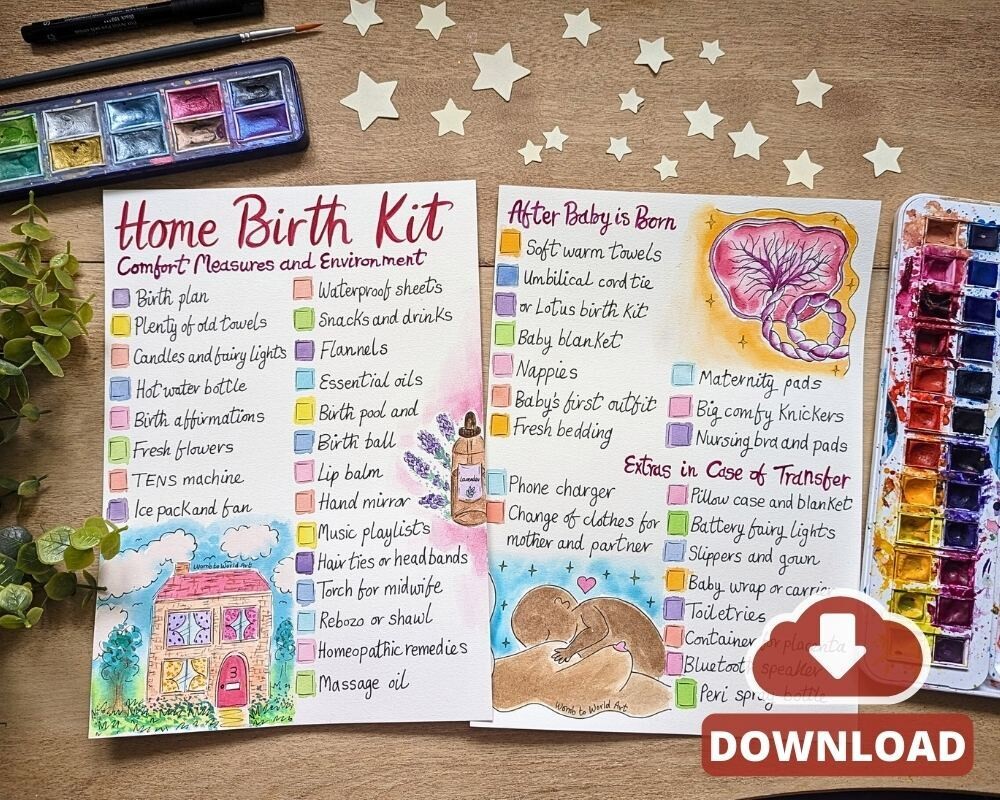 Home Birth Kit Checklist A4 Printouts