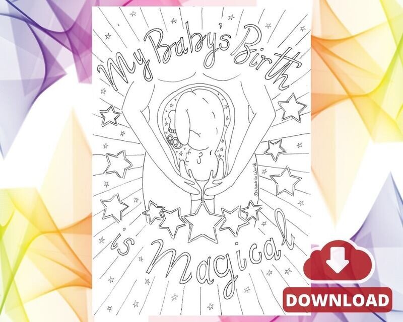 Belly Birth Caesarean Assisted Affirmation A4 Colouring Page