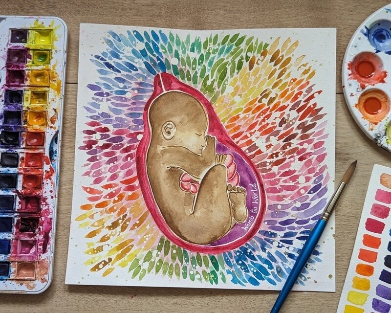 Rainbow Baby Womb Art Original 10" Painting