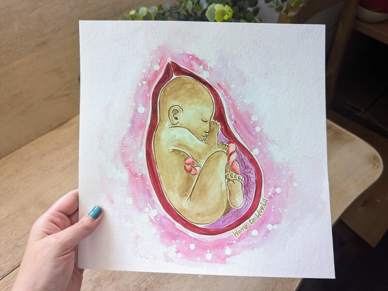 Baby Womb Art Watercolour 10" Painting