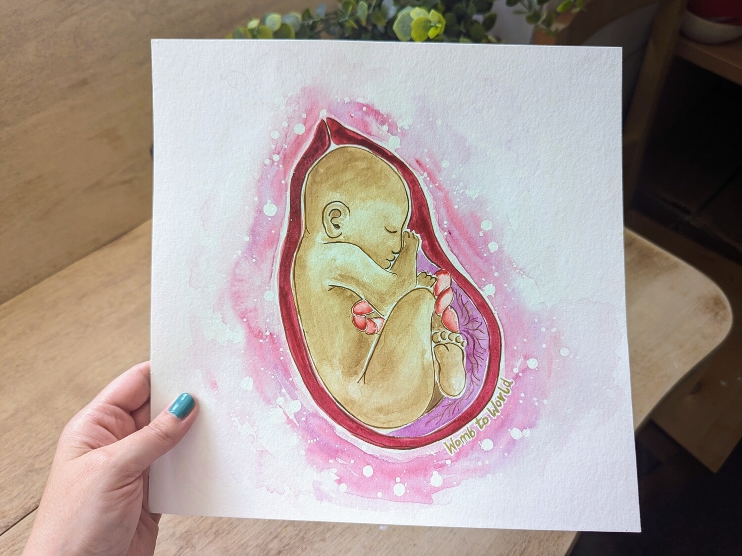 Baby Womb Art Watercolour 10&quot; Painting
