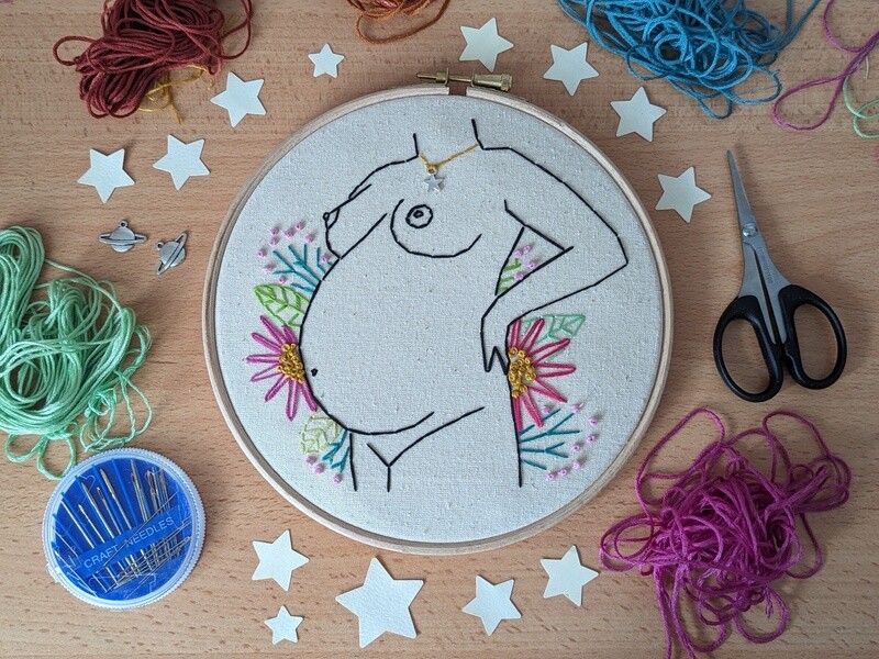 Pregnant Body Embroidery Art 7" Hoop