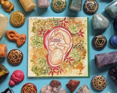 Flower Baby in the Womb Art Greetings Card