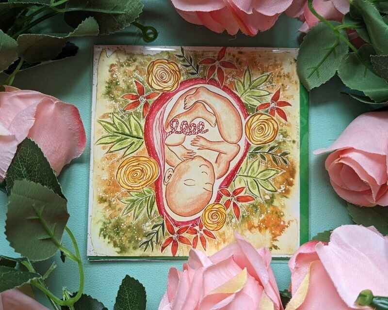 Baby in the Womb Art Greetings Card