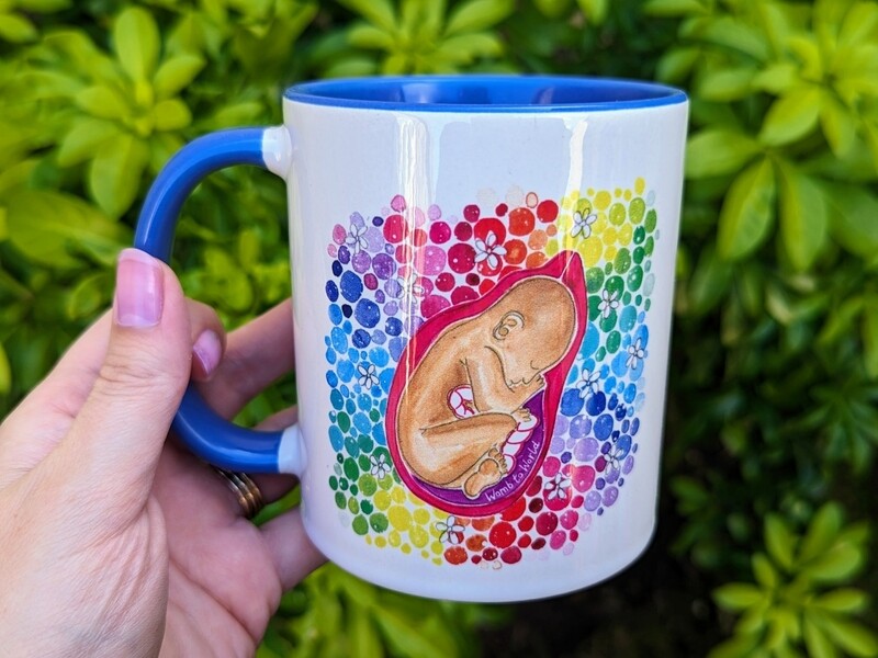 Blue Rainbow Brown Baby Doula Mug