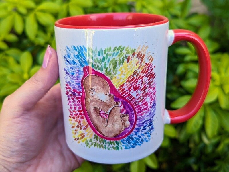 Red Rainbow Brown Baby Doula Mug