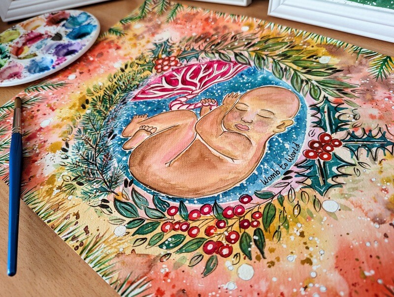 Christmas Baby in the Womb A3 Original Watercolour