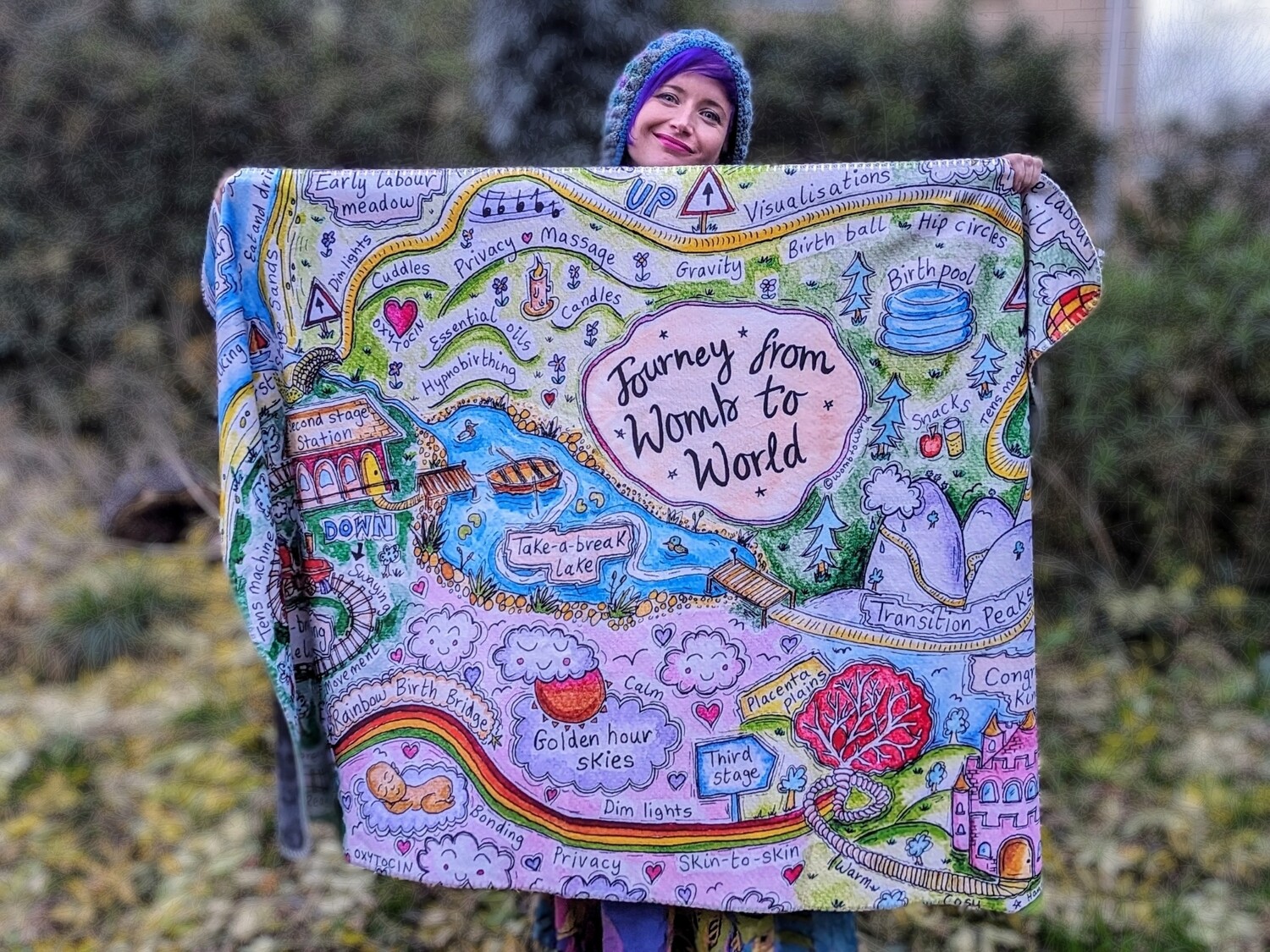 Large Birth Journey Map Plush Birthworker Blanket