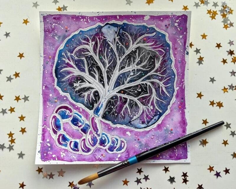 Purple Cosmic Placenta Original Watercolour 8&quot; Painting