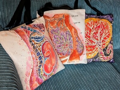 Watercolour Pregnancy Anatomy Midwife Bag