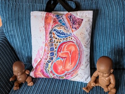 Watercolour Pregnancy Anatomy Midwife Bag