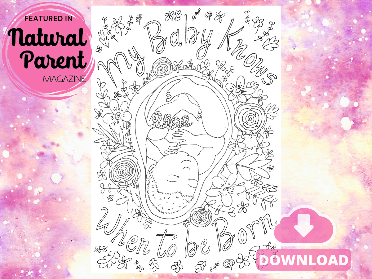 Postdates Prolonged Pregnancy Affirmation Colouring A4 Page