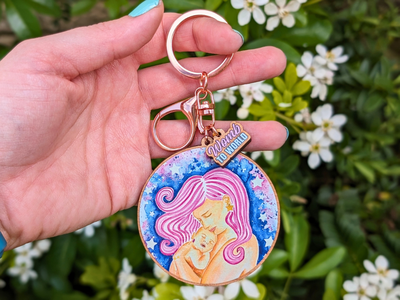 Wooden Mother and Baby Keyring