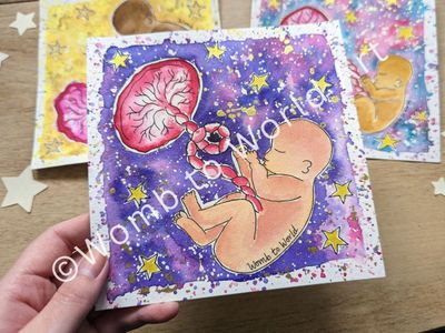 Cosmic Placenta Womb Baby Watercolour Painting