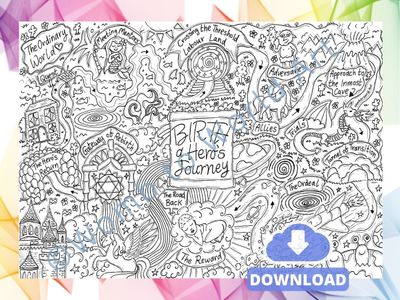 Birth Hero&#39;s Journey Map A3 Digital Colouring Page